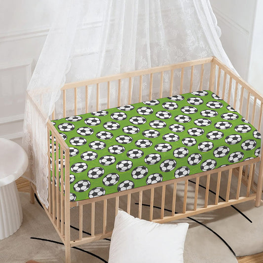 Green Soccer Ball Pattern Print Baby Crib Sheet