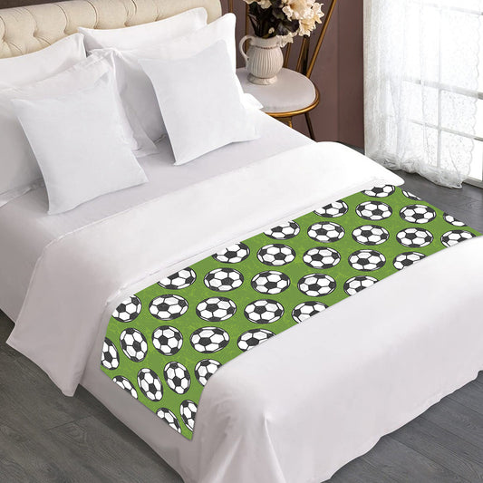 Green Soccer Ball Pattern Print Bed Runner