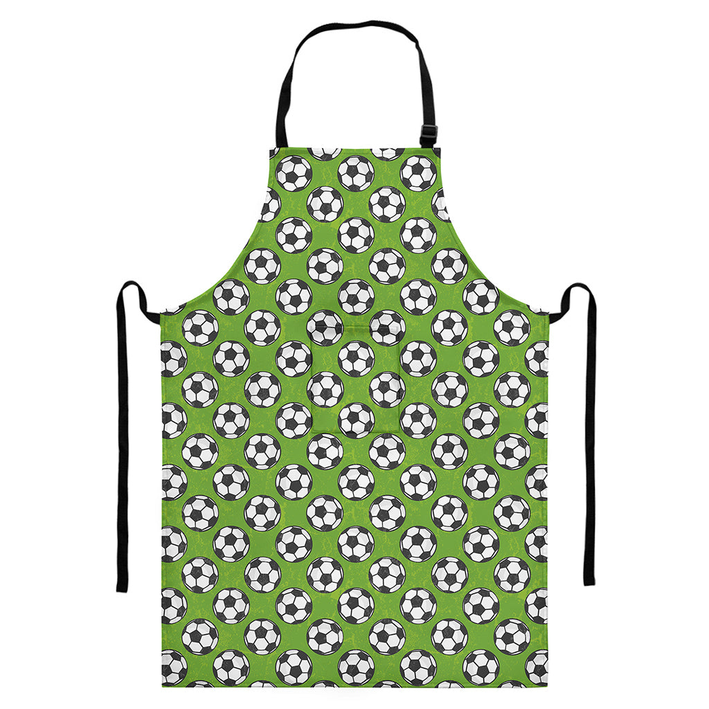 Green Soccer Ball Pattern Print Bib Apron With Pocket