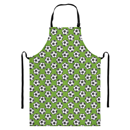 Green Soccer Ball Pattern Print Bib Apron With Pocket