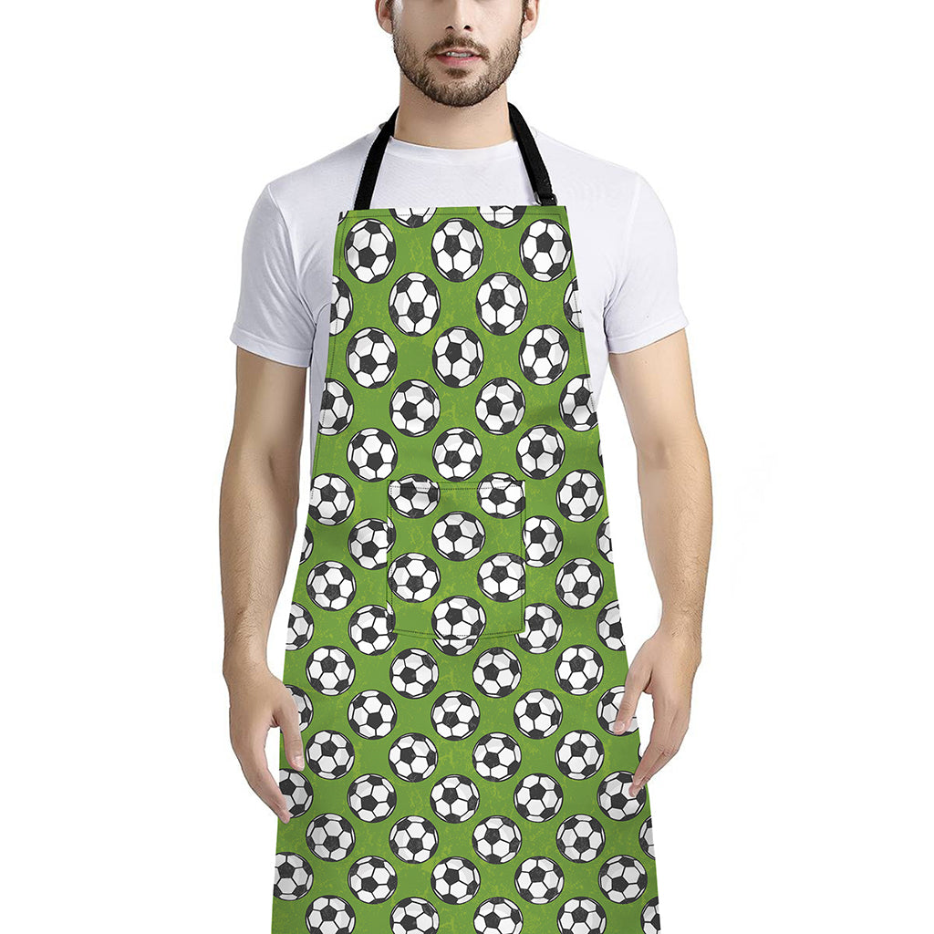 Green Soccer Ball Pattern Print Bib Apron With Pocket