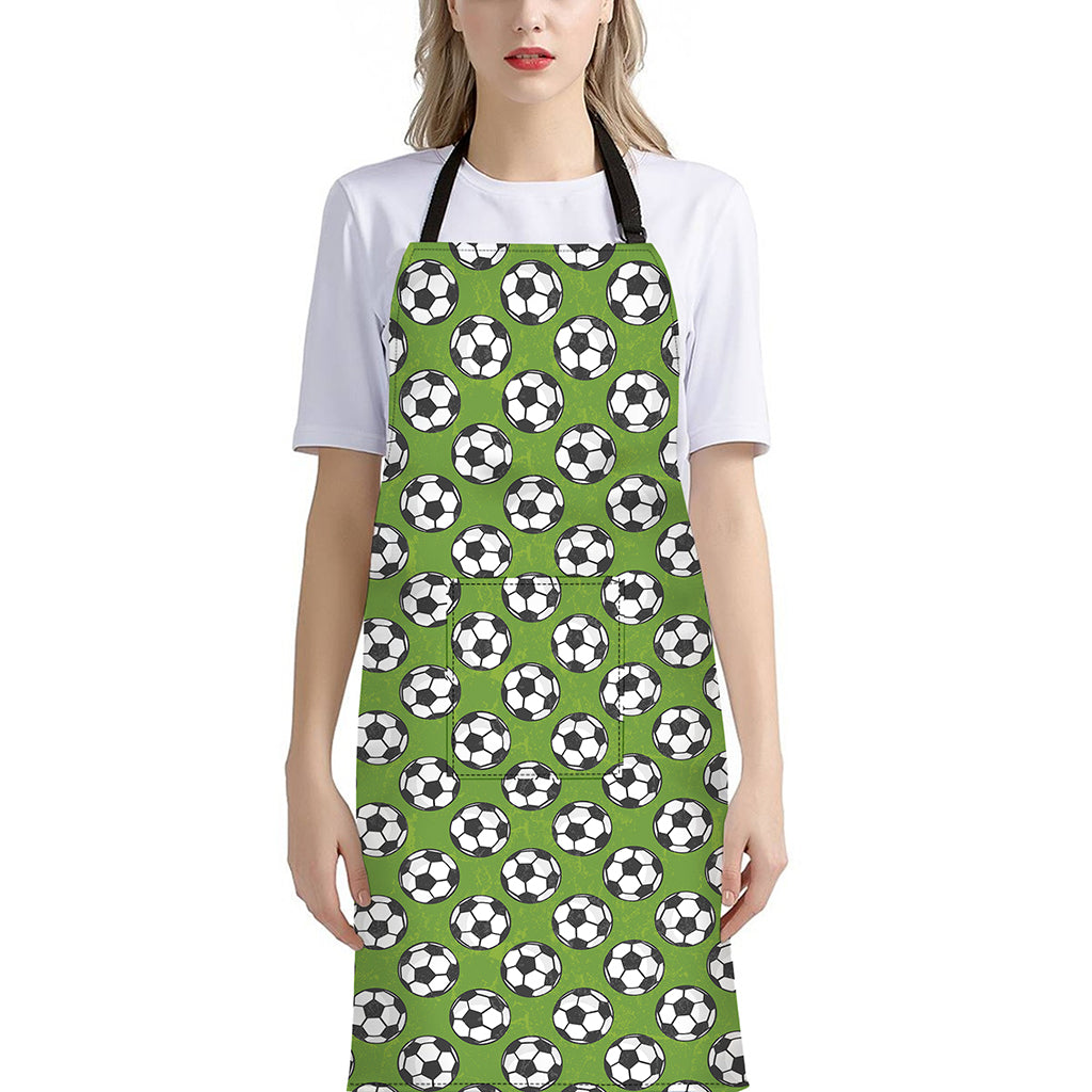 Green Soccer Ball Pattern Print Bib Apron With Pocket