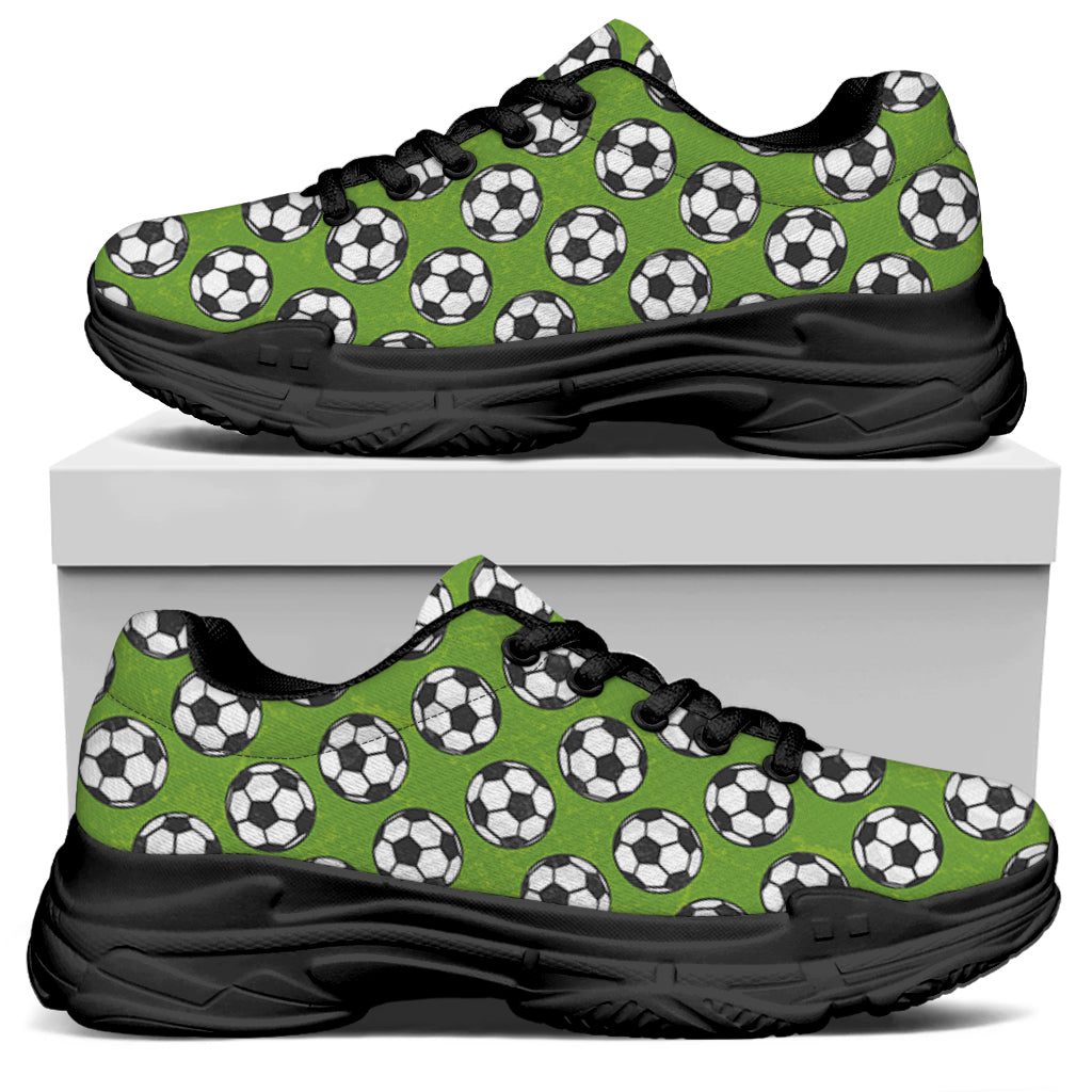 Green Soccer Ball Pattern Print Black Chunky Shoes