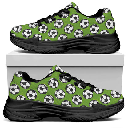 Green Soccer Ball Pattern Print Black Chunky Shoes