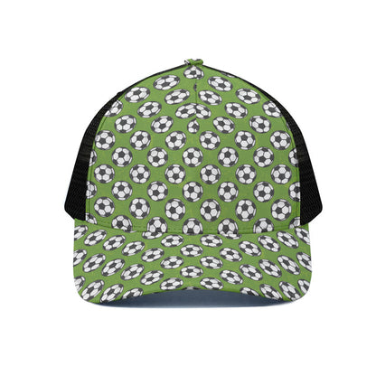 Green Soccer Ball Pattern Print Black Mesh Trucker Cap