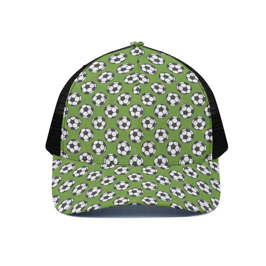 Green Soccer Ball Pattern Print Black Mesh Trucker Cap