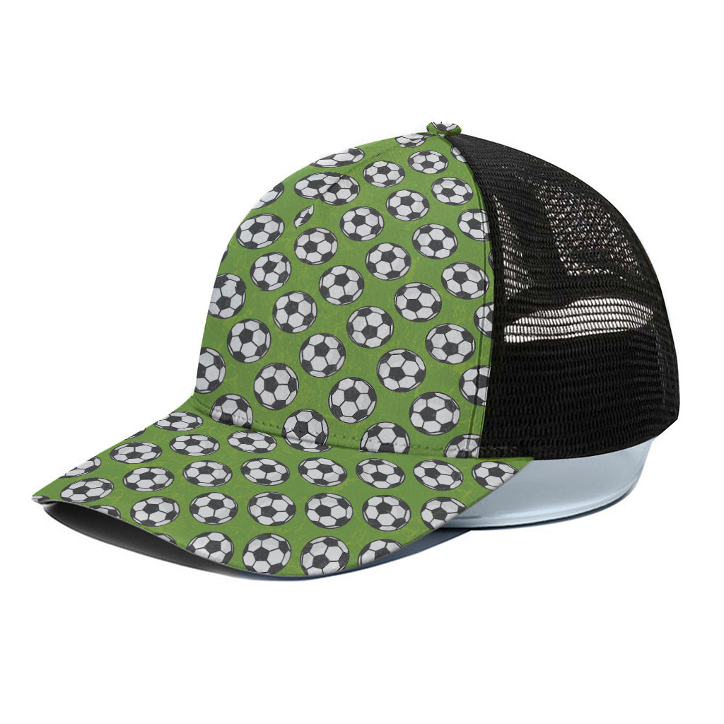 Green Soccer Ball Pattern Print Black Mesh Trucker Cap