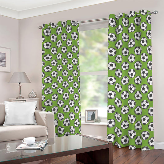 Green Soccer Ball Pattern Print Blackout Grommet Curtains