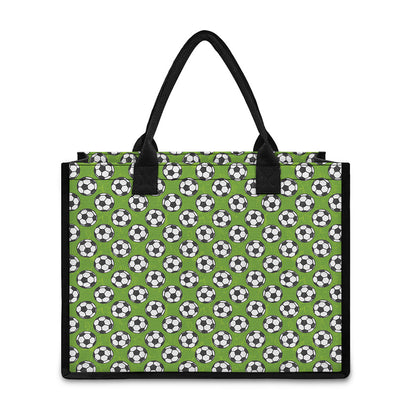 Green Soccer Ball Pattern Print Canvas Tote Bag