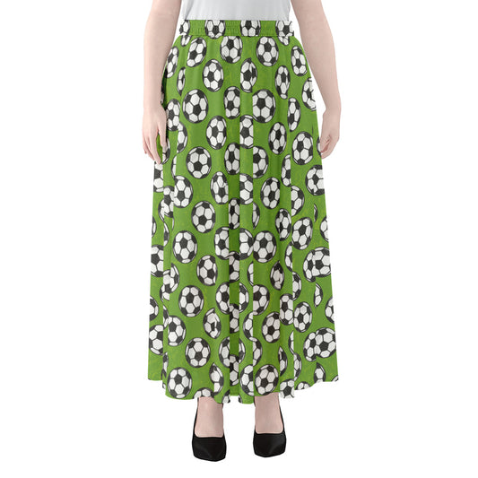 Green Soccer Ball Pattern Print Chiffon Maxi Skirt