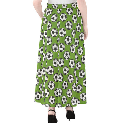 Green Soccer Ball Pattern Print Chiffon Maxi Skirt
