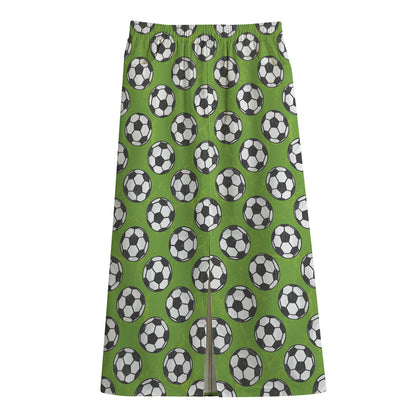 Green Soccer Ball Pattern Print Cotton Front Slit Maxi Skirt