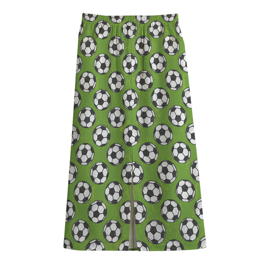 Green Soccer Ball Pattern Print Cotton Front Slit Maxi Skirt