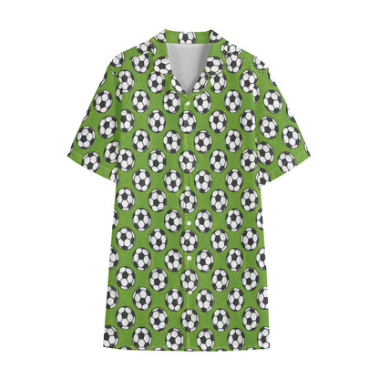 Green Soccer Ball Pattern Print Cotton Hawaiian Shirt