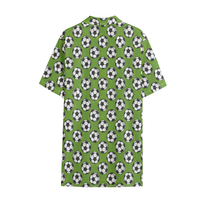 Green Soccer Ball Pattern Print Cotton Hawaiian Shirt