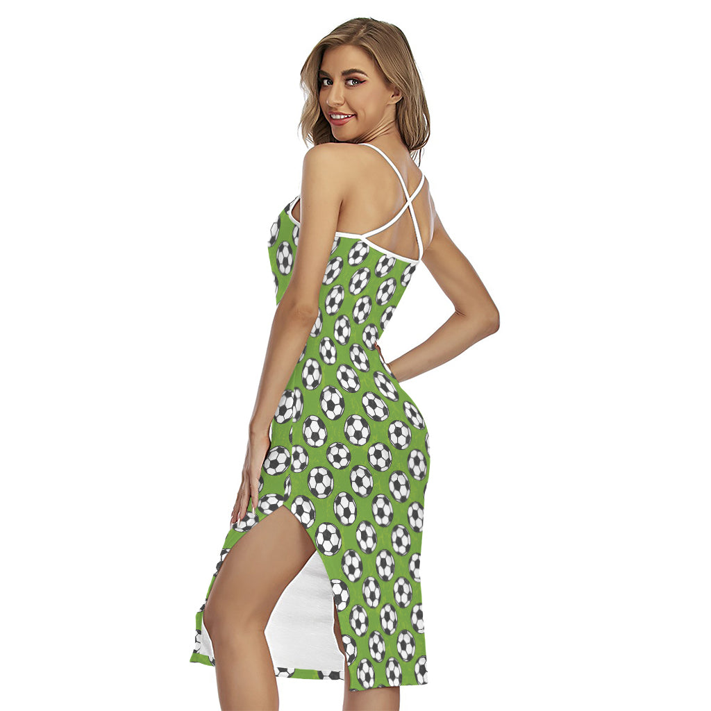 Green Soccer Ball Pattern Print Cross Back Cami Dress