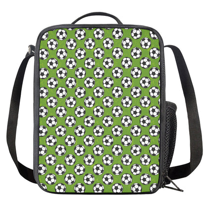 Green Soccer Ball Pattern Print Crossbody Lunch Bag