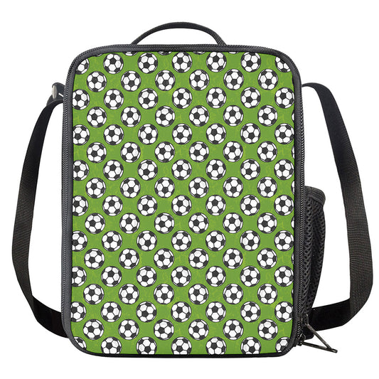 Green Soccer Ball Pattern Print Crossbody Lunch Bag