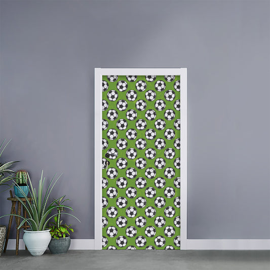 Green Soccer Ball Pattern Print Door Sticker