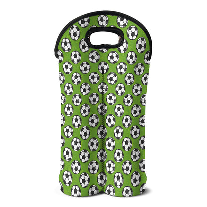 Green Soccer Ball Pattern Print Double Neoprene Wine Tote
