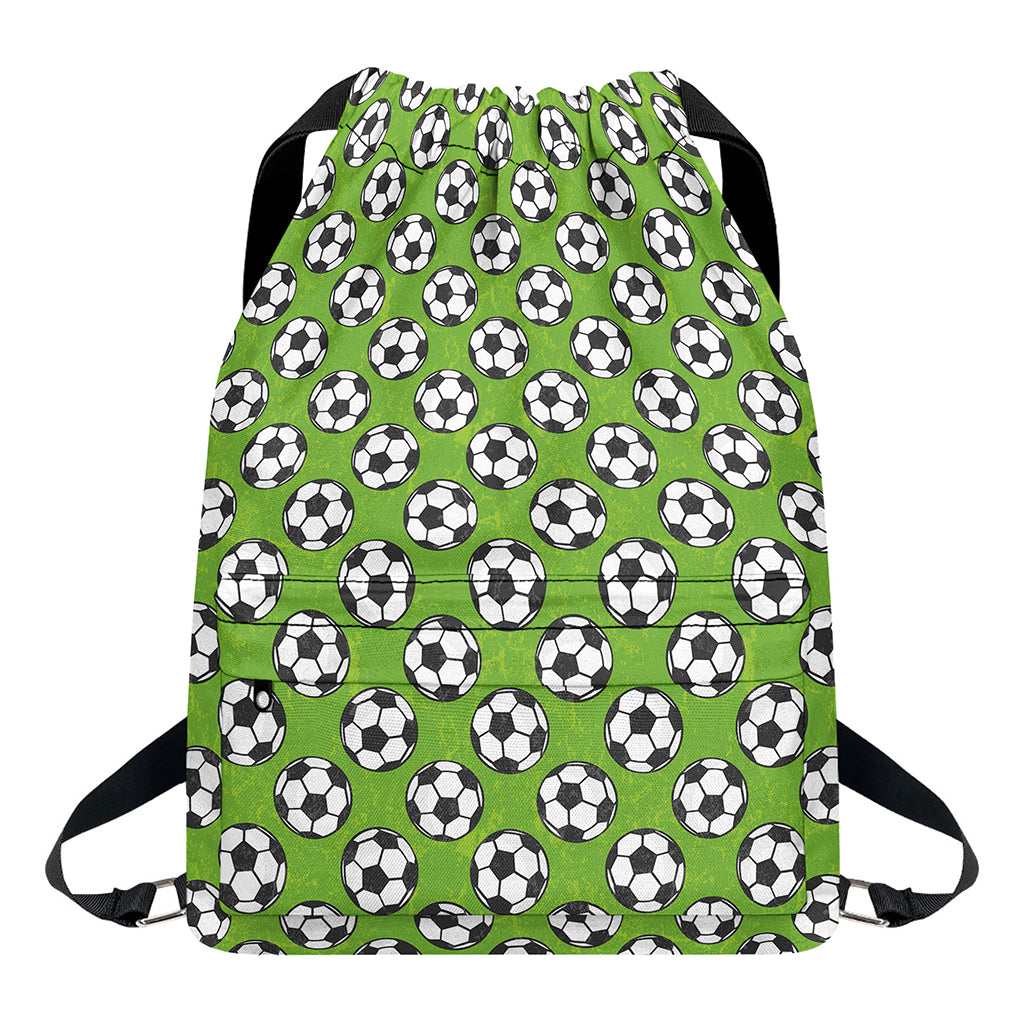 Green Soccer Ball Pattern Print Drawstring Backpack
