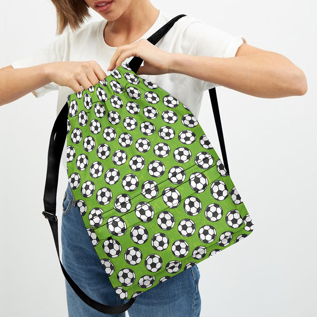 Green Soccer Ball Pattern Print Drawstring Backpack