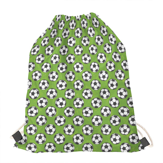 Green Soccer Ball Pattern Print Drawstring Bag