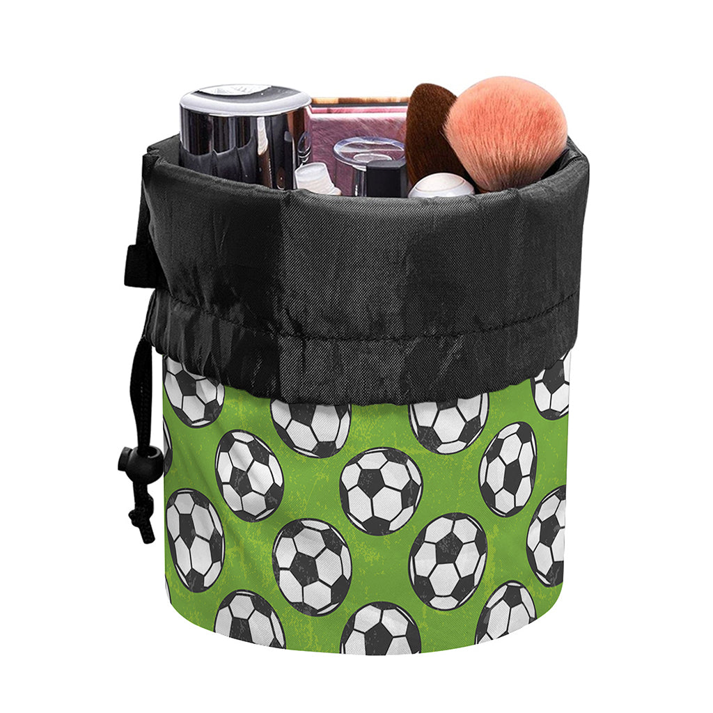 Green Soccer Ball Pattern Print Drawstring Makeup Bag