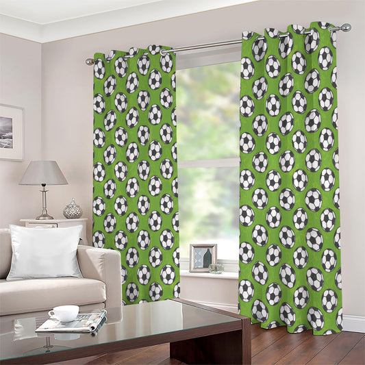 Green Soccer Ball Pattern Print Extra Wide Grommet Curtains