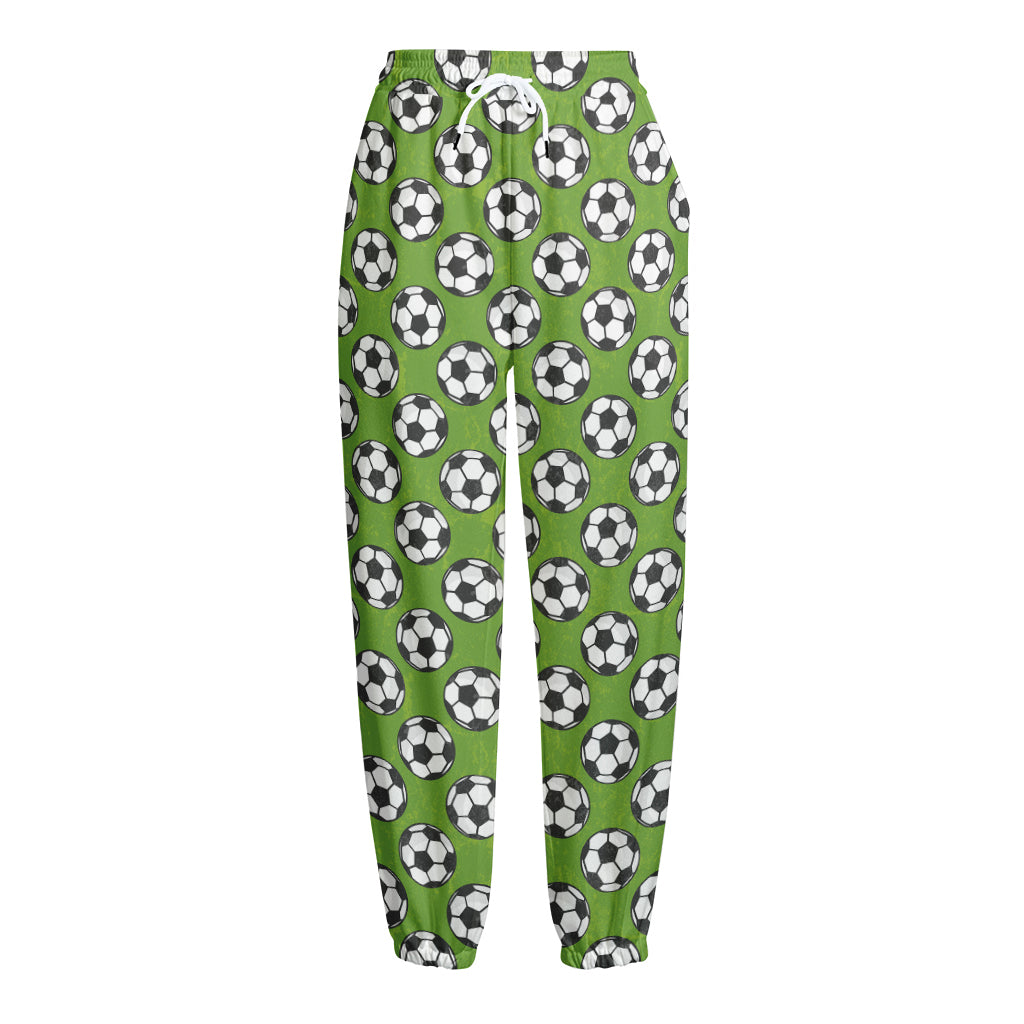 Green Soccer Ball Pattern Print Fleece Lined Knit Pants