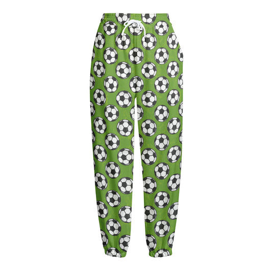 Green Soccer Ball Pattern Print Fleece Lined Knit Pants
