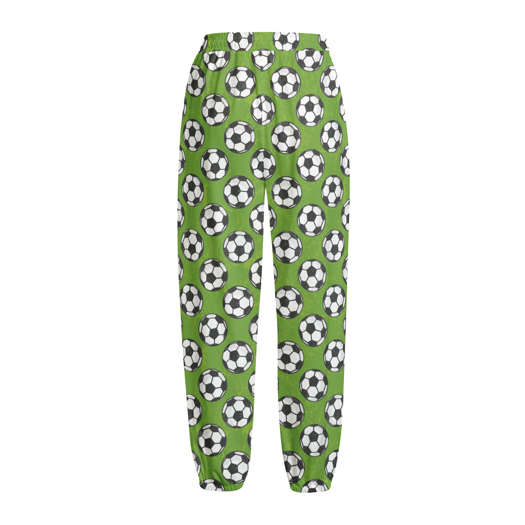 Green Soccer Ball Pattern Print Fleece Lined Knit Pants