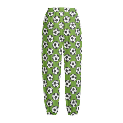 Green Soccer Ball Pattern Print Fleece Lined Knit Pants