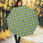 Green Soccer Ball Pattern Print Foldable Umbrella