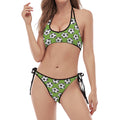 Green Soccer Ball Pattern Print Halter Scoop Tie Side Bikini