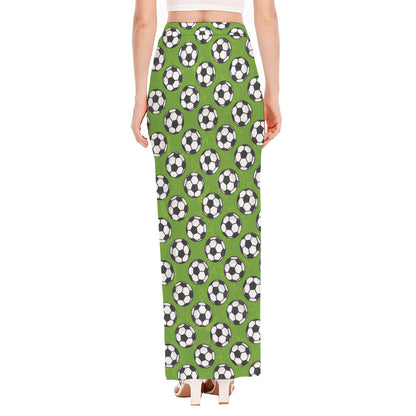 Green Soccer Ball Pattern Print High Slit Maxi Skirt