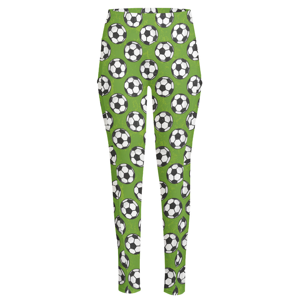 Green Soccer Ball Pattern Print High-Waisted Pocket Leggings