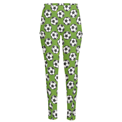 Green Soccer Ball Pattern Print High-Waisted Pocket Leggings