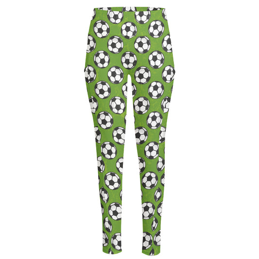 Green Soccer Ball Pattern Print High-Waisted Pocket Leggings