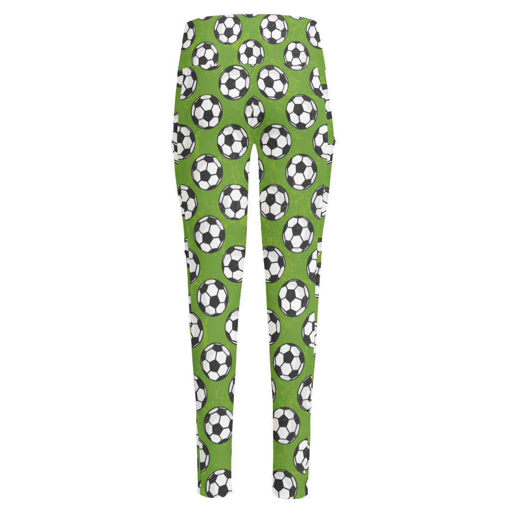 Green Soccer Ball Pattern Print High-Waisted Pocket Leggings