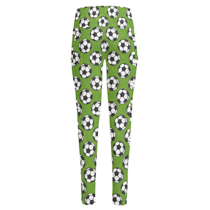 Green Soccer Ball Pattern Print High-Waisted Pocket Leggings