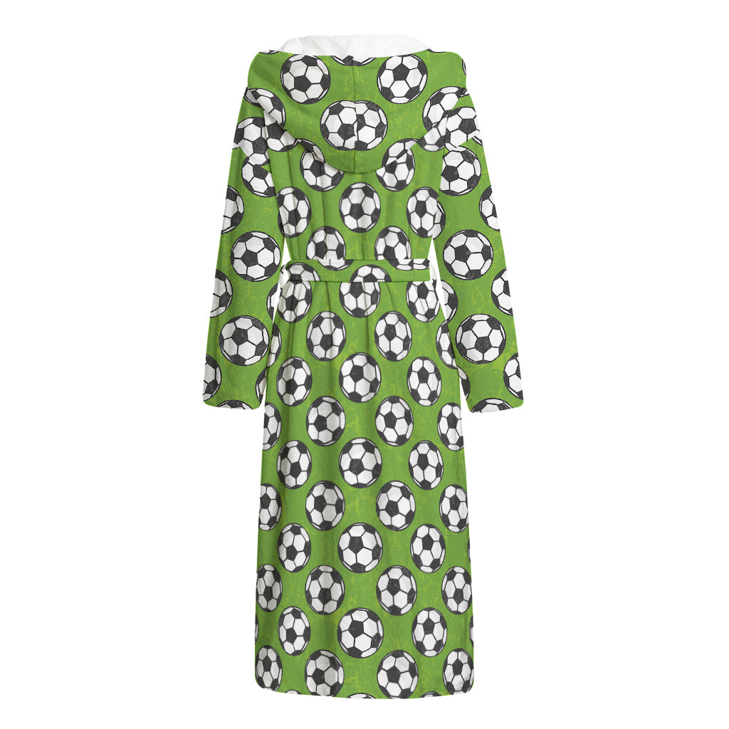 Green Soccer Ball Pattern Print Hooded Bathrobe