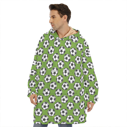 Green Soccer Ball Pattern Print Hoodie Blanket