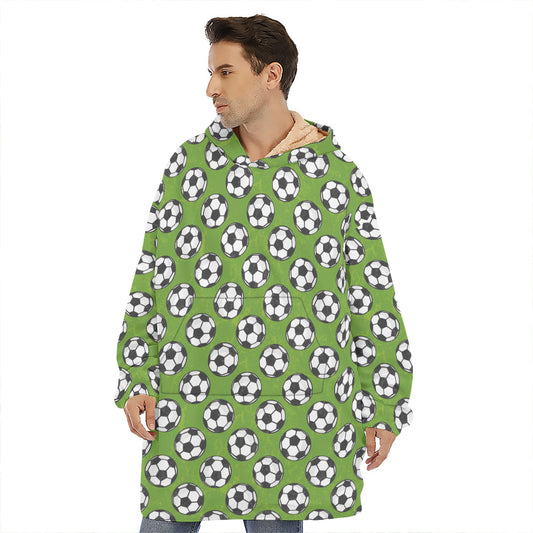 Green Soccer Ball Pattern Print Hoodie Blanket