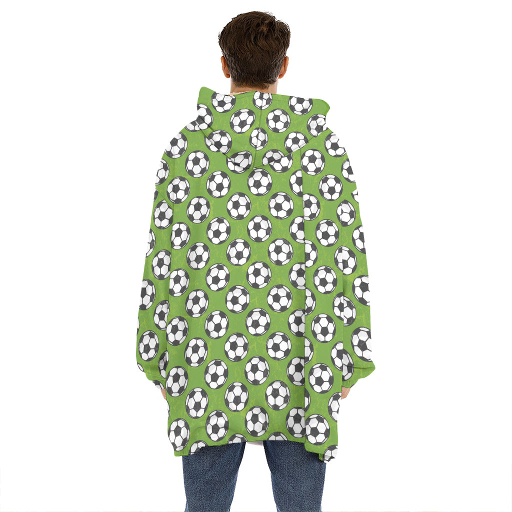Green Soccer Ball Pattern Print Hoodie Blanket