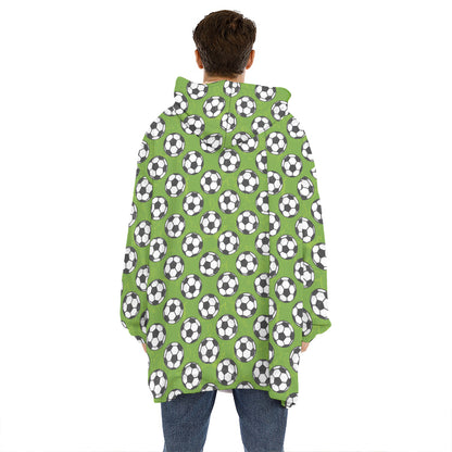 Green Soccer Ball Pattern Print Hoodie Blanket