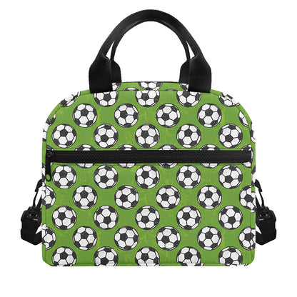 Green Soccer Ball Pattern Print Insulated Lunch Bag
