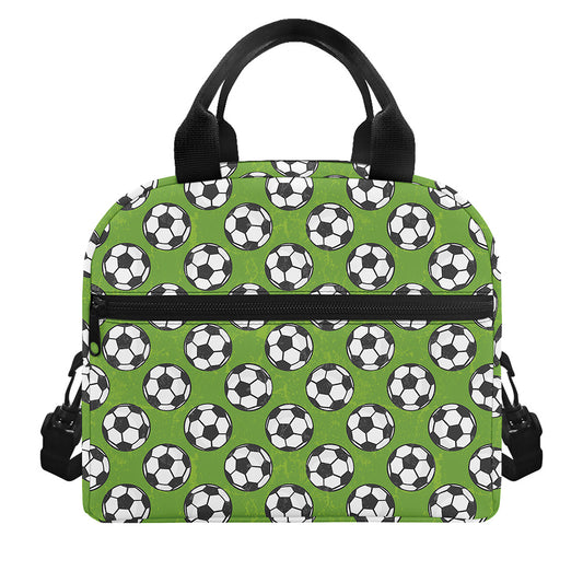 Green Soccer Ball Pattern Print Insulated Lunch Bag