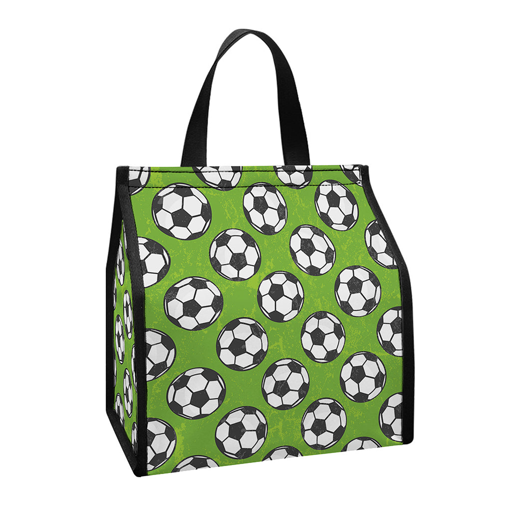 Green Soccer Ball Pattern Print Insulated Lunch Tote
