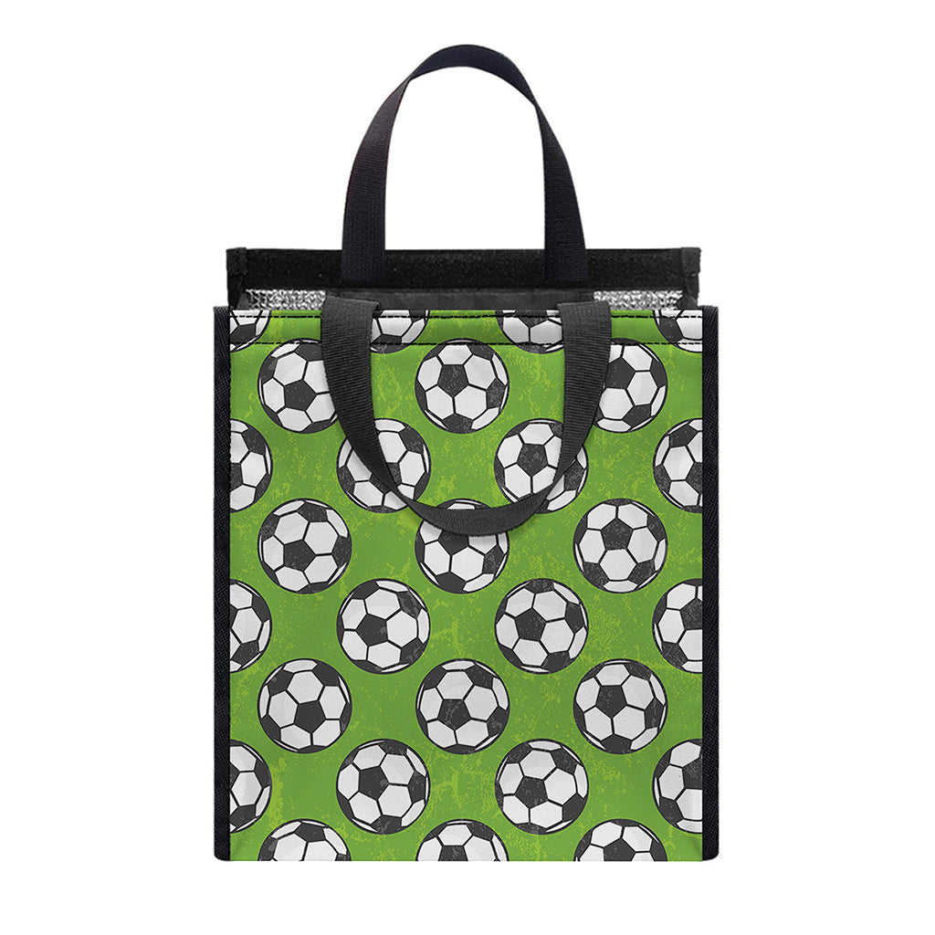 Green Soccer Ball Pattern Print Insulated Lunch Tote